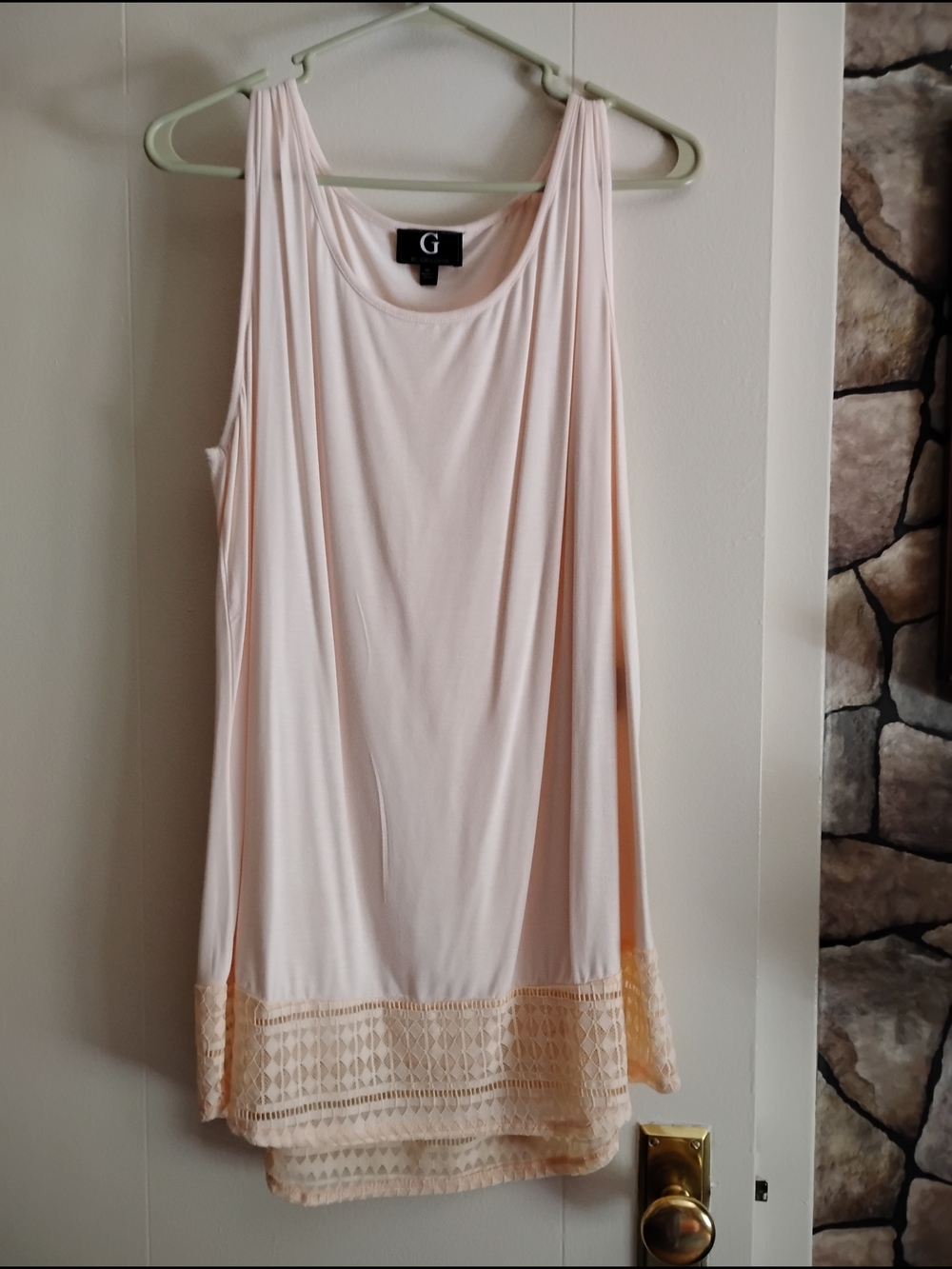 G By Guiliana Peachy Pink Crochet-Hem Sleeveless Tank Top